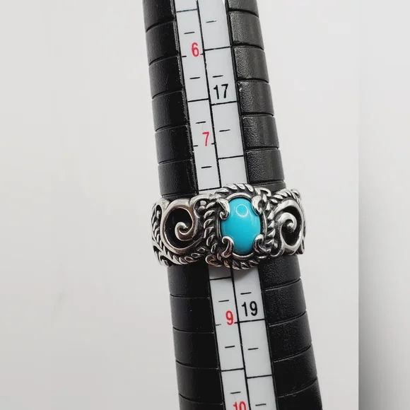 Genuine Blue Sleeping Beauty Turquoise 925 Sterling Silver Eternity Swirl Ring - Picture 6 of 6